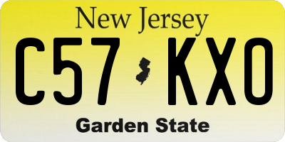 NJ license plate C57KXO