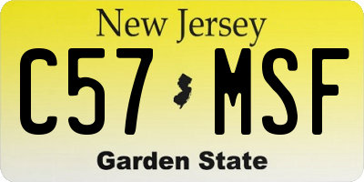 NJ license plate C57MSF