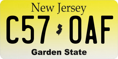 NJ license plate C57OAF