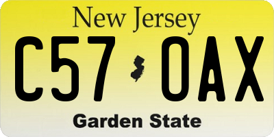 NJ license plate C57OAX