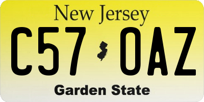 NJ license plate C57OAZ