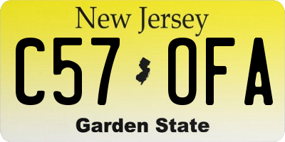 NJ license plate C57OFA