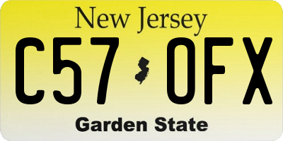 NJ license plate C57OFX