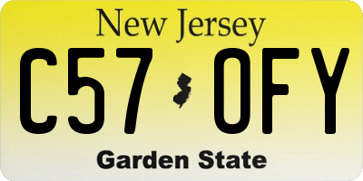NJ license plate C57OFY