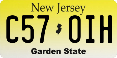 NJ license plate C57OIH