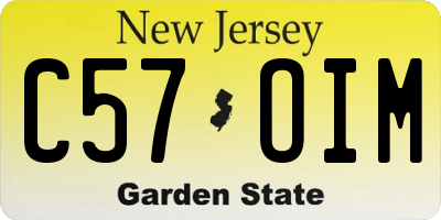 NJ license plate C57OIM