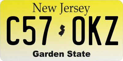 NJ license plate C57OKZ