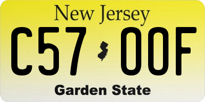 NJ license plate C57OOF