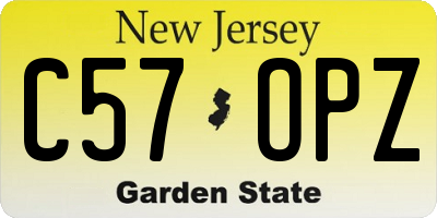 NJ license plate C57OPZ