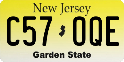 NJ license plate C57OQE