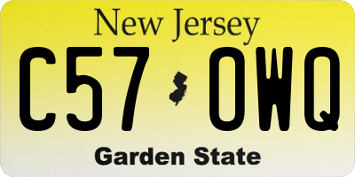 NJ license plate C57OWQ
