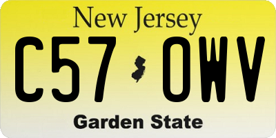NJ license plate C57OWV