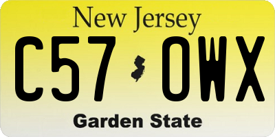 NJ license plate C57OWX