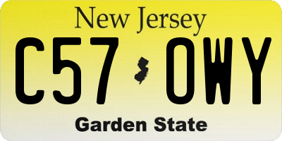 NJ license plate C57OWY