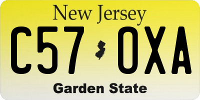 NJ license plate C57OXA