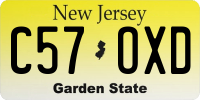NJ license plate C57OXD