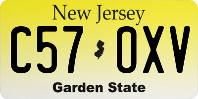 NJ license plate C57OXV