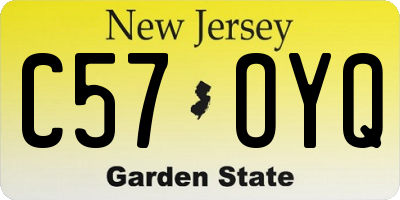 NJ license plate C57OYQ