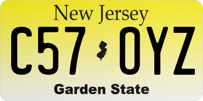 NJ license plate C57OYZ