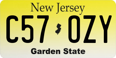 NJ license plate C57OZY