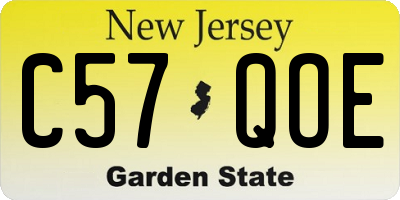 NJ license plate C57QOE