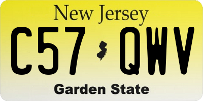 NJ license plate C57QWV