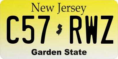 NJ license plate C57RWZ