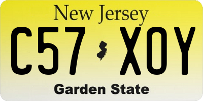 NJ license plate C57XOY