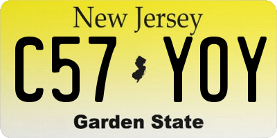 NJ license plate C57YOY