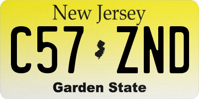 NJ license plate C57ZND