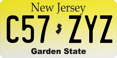 NJ license plate C57ZYZ