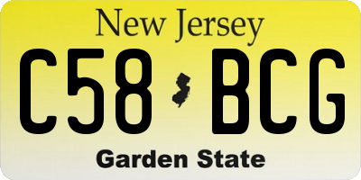 NJ license plate C58BCG