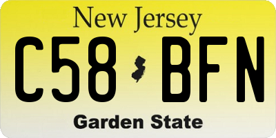 NJ license plate C58BFN