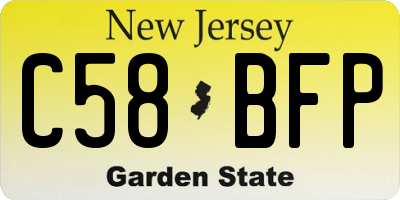 NJ license plate C58BFP