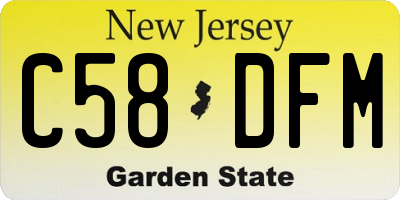 NJ license plate C58DFM