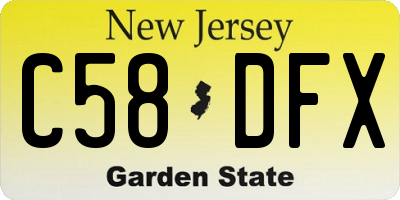 NJ license plate C58DFX