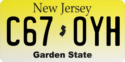 NJ license plate C67OYH