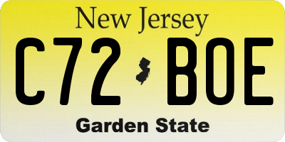 NJ license plate C72BOE