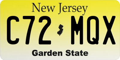 NJ license plate C72MQX