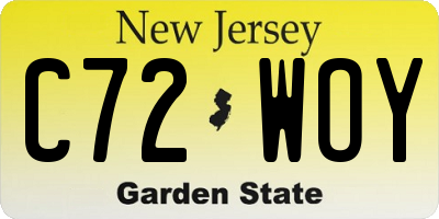 NJ license plate C72WOY