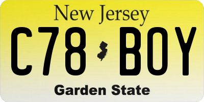 NJ license plate C78BOY