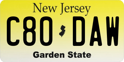 NJ license plate C80DAW