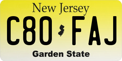 NJ license plate C80FAJ