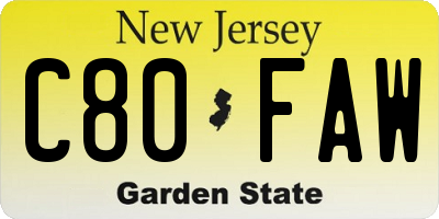 NJ license plate C80FAW