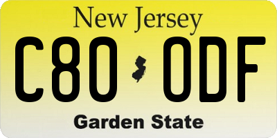 NJ license plate C80ODF