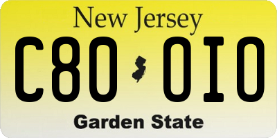 NJ license plate C80OIO