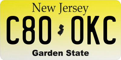 NJ license plate C80OKC