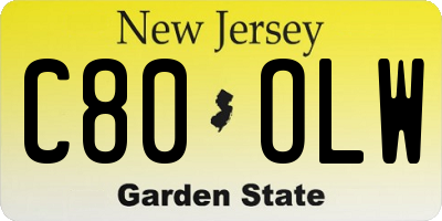 NJ license plate C80OLW