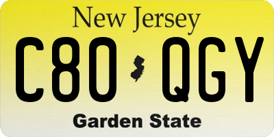 NJ license plate C80QGY