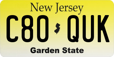 NJ license plate C80QUK